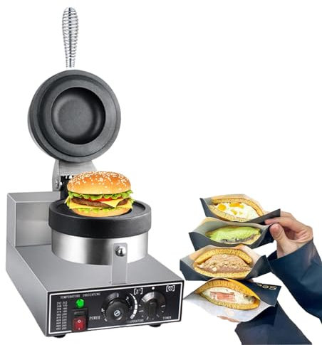 SAIYERUS Macchina per Hamburger Elettrica, Pressa per Hamburger Antiaderente, Macchina per Waffle per Riempire Il Gelato, Pressa per Panini Commerciale da 1200W per Uso Domestico e Commerciale,110V