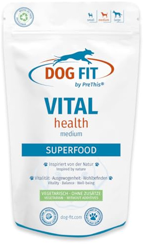 DOG FIT by PreThis® VITAL Health für Hunde - Natürliche Superfoods für Vitalität I Mit den Vitalpilzen Reishi, Shiitake & Cordyceps I Kurkuma, Ginseng & Vitamin D3 I Größe M (10–25 kg)