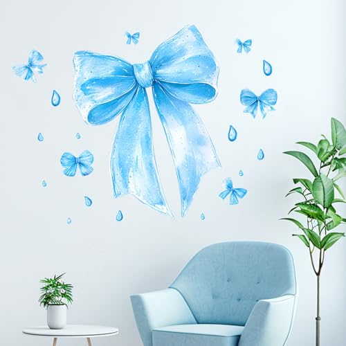 Wandaufkleber mit Schleife, Hellblaue Wandaufkleber mit Schleifenknoten, Hintergrund für den Nachttisch im Wohnzimmer, Elegante Selbstklebende Wandtapete für Kinderzimmer, Schlafzimmer, Wohnzimmer