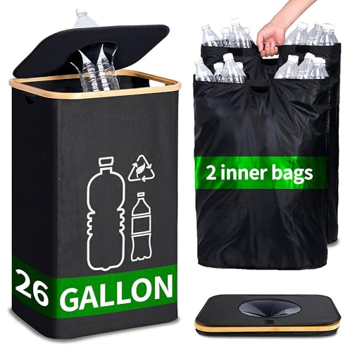 EGGUITAR 100L Large-Capacity Recycling Bin with Removable Bag–Ideal for Sorting and Storing Bottles and Glass Waste. Sturdy, Durable, and Perfect for Efficient Recycling Management.