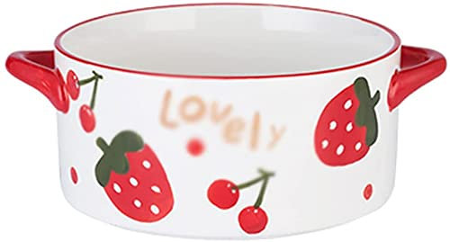 Ceramica binaurale grande ciotola zuppa domestica insalatiera microonde ceramica frutta vassoio - 850 ml (colore: giallo)-rosso