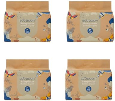 ECOBOOM- Pañal Ecológico de BAMBÚ Eco Boom. 70% Biodegradable, Hipoalergénico (TALLA 3/M, 6-10KG, PACK DE 4 BOLSAS, TOTAL 128 PAÑALES)