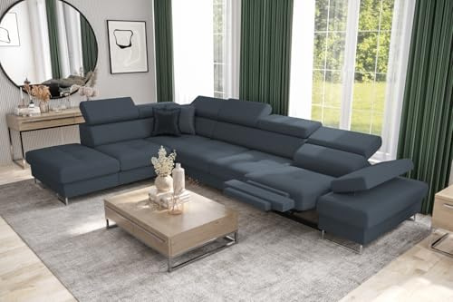 Friderik Ecksofa Galaxy Relax mit Schlaffunktion, Bettkasten, 225×350 cm, Stoff Gemma, Relaxfunktion, verstellbaren Kopfstützen & Armlehne (Dunkelblau, Links)