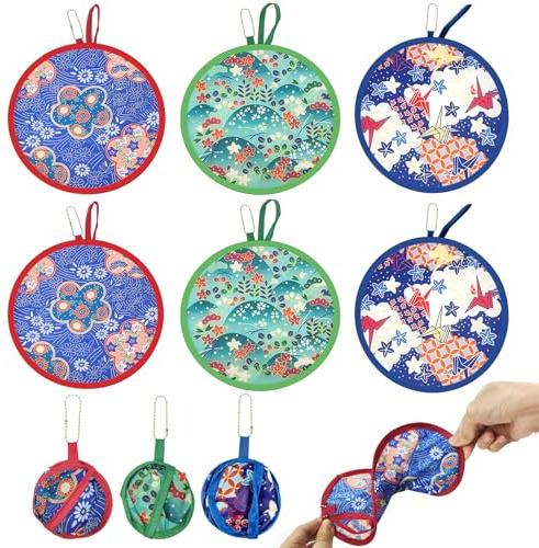 SAIIURV 6 Pcs Round Folding Handheld Folding Hand Fan Portable Foldable Fan Summer Foldable Fans Chinese Styles Japanese Styles Handheld Fans for Summer Party Wedding Gift Outdoor Decor (6 Pcs)