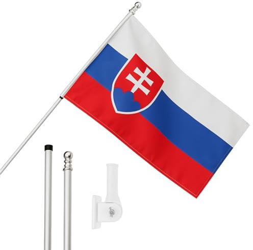 Mât de drapeau slovaque et support mural – Drapeau slovaque avec œillets, mât extensible et support – Support sportif National Pride Décoration intérieure ou extérieure