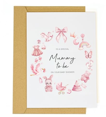 tiangqiwoole Baby Shower Card–Funny & Sweet Pregnancy Card for New Parents or Expecting Mom–Cute Baby Girl–Congrats for Pregnancy Announcement or Shower Gift (Pink-style)