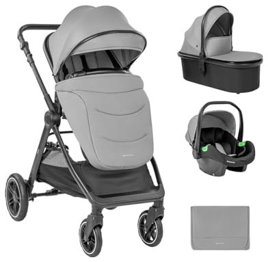 Kikka boo passeggino combinato Ava 3 in 1 navicella ovetto, ruote in gomma borsa, colorazione:grigio