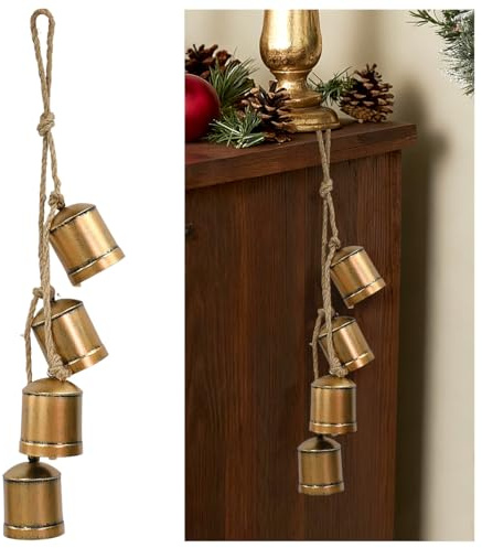 VGECEE Campana Vaca Navidad Dorado Rustico Campanas Navideñas Adornos Navidad Campana Christmas Cow Bells con Cuerda para Decoración Árbol de Navidad Barandilla de Escalera Puerta Guirnaldas