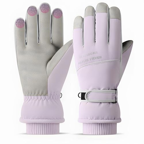 DONBAO Winter Women Ski Gloves, Waterproof Touch Screen Snow Gloves, Warm Windproof Snowboard for Skiing Hiking Cycling (Purple)