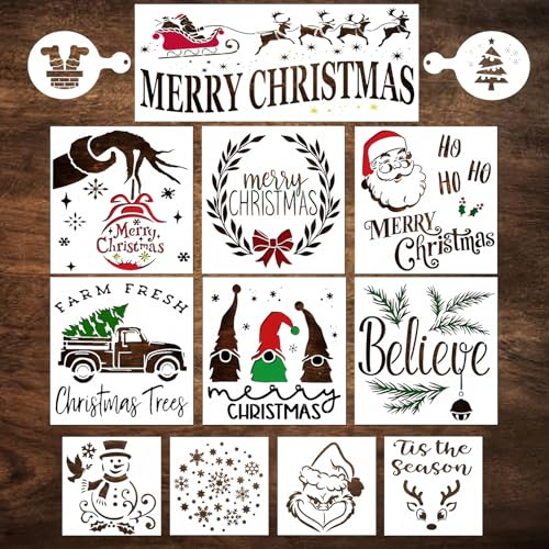 Große Weihnachts Schablonen | Christmas Schablonen für Bastelarbeiten, Gnome & Schneeflocken, DIY Vorlagen für Schilder/Leinwand/Fenster/Kekse/Fußmatten