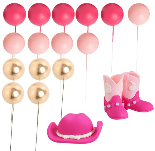Cowboy Cake Topper, Pink Cowboy Cake Decoration, Cowgirl Hat and Ball Cake Topper, Suitable for Western Style Rodeo Birthday Theme Party Horse Birthday Cake Decorations