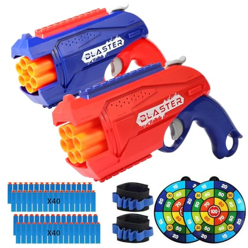 2 Pack 6-Dart Rotating Drum, Fit for Nerf Gun Bullets Toy Gun, Kids Blaster Toy Pistol with 80 Soft Foam Darts, boys and girls, Birthdays for Kids