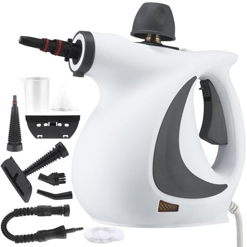 Pulitore Disinfettante a Vapore, Vaporizzatore Multiuso portatile con 8 Accessori, Vapore Potente con Blocco bambini e Tappo di Sicurezza per Casa, Cucina Ed Elettrodomestici white