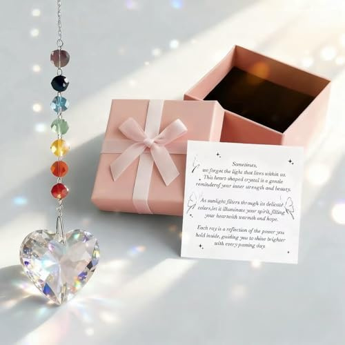 Inspirational Friendship Gift for Women, New Beginnings Gift for Her Friends Coworkers Her Wife Mom Daughter Sister Aunt, Heart Crystals Sun Catcher, Window/Car Hanging Accessory, Includes Gift Box