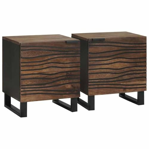 QUAHEAS Lot de 2 tables de chevet en noyer massif d'acacia - 40 x 33 x 46 cm - Table d'appoint durable avec espace de rangement pour chambre à coucher - Montage facile