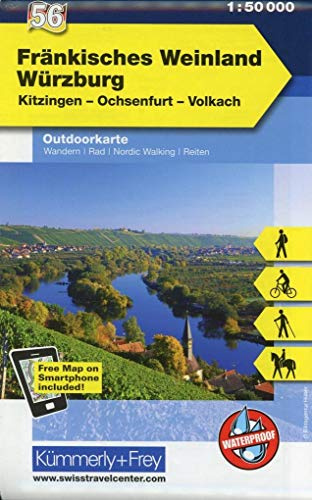 Fränkisches Weinland Würzburg Nr. 56 Outdoorkarte Deutschland 1:50 000: Kitzingen, Ochsenfurt, Volkach, free Download mit HKF Outdoor App (Kümmerly+Frey Outdoorkarten Deutschland, Band 56)