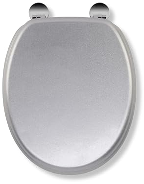 Croydex Flexi-Fix Silver Quartz Toilet Seat - Adjustable Hinges with Top & Bottom Fixings Include and an Antibacterial Treated Surface, Heavy Duty Wooden Toilet Seat