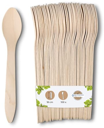 BIOZOYG Umweltfreundliche Einweg Löffel Holz I Holzbesteck Suppenlöffel Holzlöffel Einwegbesteck I biologisch abbaubar und kompostierbares Besteck I 100 x Einweglöffel 18cm
