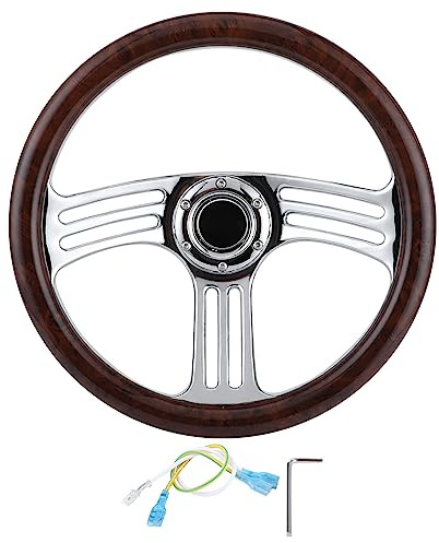 3 Speichen Lenkrad , 6 Loch Chrom Holzlenkrad im Vintage Stil mit Schraubenschlüssel für Boss Kits zur Steigerung des Rennstils für die meisten Aftermarket Modelle