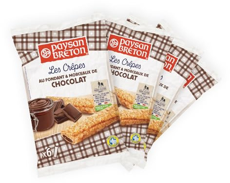 PAYSAN BRETON – Lot de 4 SACHETS de Crêpes Bretonnes Fourrées au CHOCOLAT (Crêpes fondantes & morceaux de chocolat) *6 – 24 Crêpes individuelles dans un emballage en papier recyclable