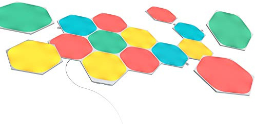 Nanoleaf Shapes Hexagon Starter Kit, 15 Smarten LED Panels RGBW - Modulare WLAN 16 Mio. Farben Wandleuchte Innen, Musik & Bildschirm Sync, Funktioniert mit Alexa Google Apple, für Deko & Gaming