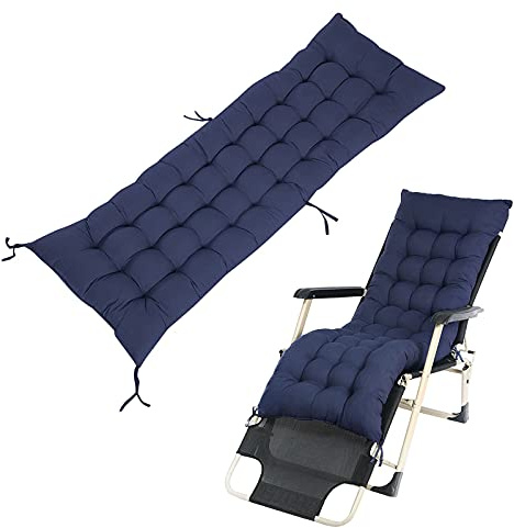 Colorful Liegestuhl Baumwolle Sitzkissen, 160X50CM, Gartenstuhl Auflage Relaxsessel Sitzpolster, Nicht leicht zu verformen,Weich und bequem Lounger Cushion für Liege Gartenmöbel Patio (Dunkelblau)