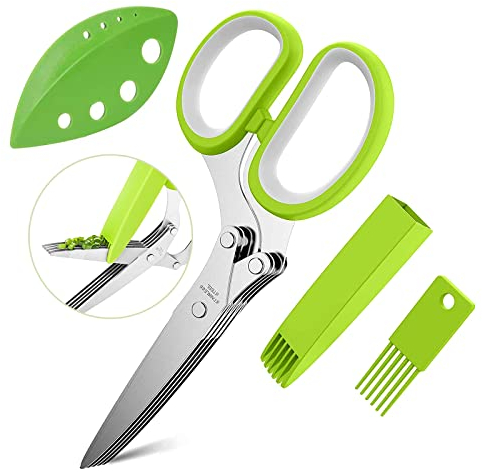 SoundZero Tijeras para Hierbas, Tijera de Hierbas con 5 Hojas, Tijeras de Cocina de 5 Cuchillas de Acero Inoxidable, Tijeras Para Hierbas Multifuncionales, tijeras para cortar hierbas para cocina