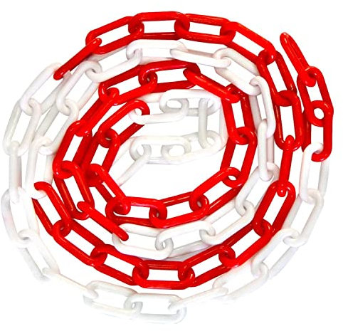 PARKING FACIL | Chaîne En Plastique D'Avertissement Et De Signalisation 6 mm x 25 M | Pour L'Entretien Des Autoroutes, Parkings, Zones Dangereuses | Matériau Résistant | Rouge Et Blanc