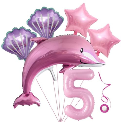 Delfin Luftballon Set 5. Geburtstag Mädchen Rosa Kindergeburtstag Mädchen Geburtstag Delphin Ballon 5 Jahre Ozean Geburtstagsdeko 5 Jahre XXL Zahl 5 Zahlen Ballon Rosa Ozean Tiere Geburtstagsfeier