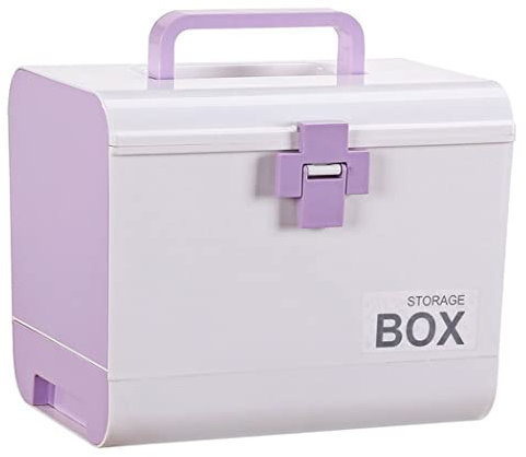 ZESLIV Medicinlåda med bärhandtag, första hjälpen resväska medicinlåda medicinlåda av ABS husapotekslåda medicinväska förvaringslåda lila 26,5 x 18,5 x 22 cm
