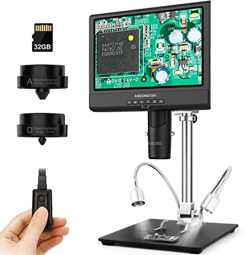 Andonstar AD249-M 10,1-Zoll Digitales Mikroskop, Digitale Mikroskop mit 3 Linsen, 1080P FHD-Videoaufzeichnung, 500x, Lötmikroskop, biologisches Mikroskop-Kit mit 32G-Karte, vorbereitete Objektträger