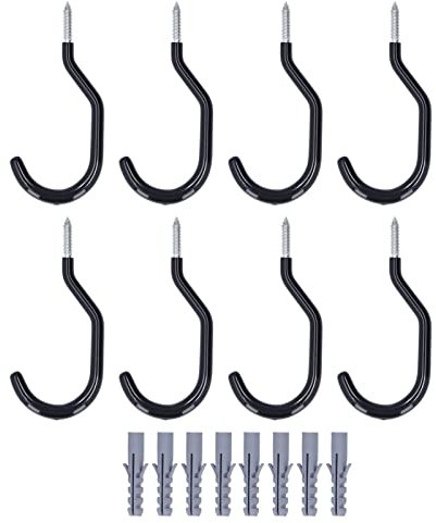Ganchos para bicicletas, paquete de 8 ganchos de almacenamiento para colgar bicicletas para pared Tornillo grande en ganchos de techo Montaje en pared Almacenamiento de bicicletas para techos Pared de