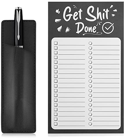 Grevosea Magnet Notepads for Refrigerator, Grocery List Magnet Pad for Fridge To Do List Notepad with Magnetic Pen Holder Grocery List Memo Notepad Shopping List Pad (Get Shit Done)