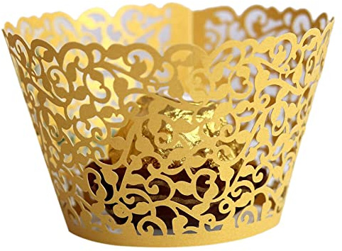 50 unidades de papel para cupcakes, moldes para magdalenas, moldes cortados con láser, tazas de papel para cupcakes, postres, fiestas, cumpleaños, bodas, oro