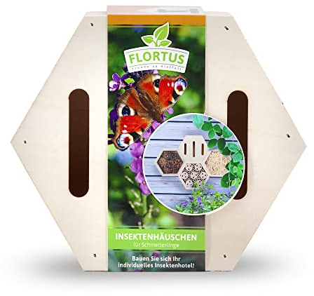 FLORTUS Insektenhotel Schmetterling | naturbelassenes Schmetterlingshaus 15 x 13 x 6 cm | Insektenhotels für den Garten | Schmetterlingsgarten