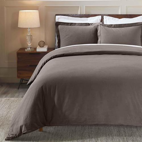 Superior Cotton Flannel Duvet Cover Set, Brushed Cotton Bedding, Cozy Comfort, Soft, 3-Piece Set Includes 1 Duvet Cover with Button Closure, 2 Pillow Shams, Solid Design, Full/Queen, Charcoal