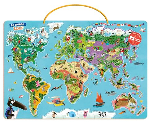 Ma carte du monde magnétique en puzzle - je découvre le monde avec loup