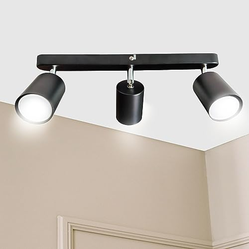 Sweier 3 Way Adjustable Ceiling Spotlight, Ceiling Strip Light (Matte Black) 3x5W Cool White 6000K GU10 Ceiling Light (Light Source Included) Can be Mounted on Ceiling or Wall Spotlights