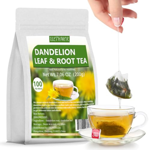Premium Dandelion Leaf & Root Tea,100 Tea Bags/7.06Oz,for Liver & Kidney Health,Roasted Detox Herbal Tea. Support Digestion & Boost Immune System, Caffeine Free.