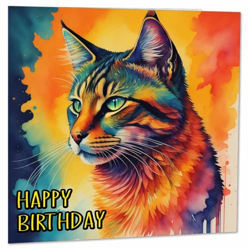 Geburtstagskarte, Motiv: Katze, Aquarell-Katzen, 145 x 145 mm