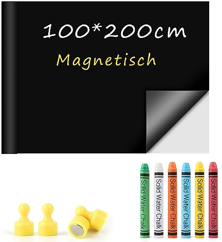 Tafelfolie Magnetisch Selbstklebend - 100 x 200cm, Inkl. Magnetfolie, 6 staublose Kreide und 4 Magneten