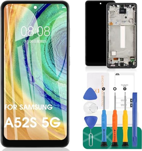 SRJTEK OLED für Samsung A52S 5G Bildschirm Ersatz für Samsung Galaxy A52S 5G LCD-Display für SM-A528B, SM-A528B/DS Digitizer Touchscreen Montage Reparatur mit Rahmen (unterstützt Fingerabdruck)
