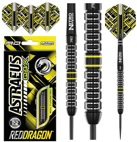 RED DRAGON Astraeus Q4X Paralleles 22 Gramm Premium Wolfram Steeltip Dart Set mit Flights und Schäften