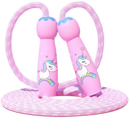 1 corda per saltare in pelle rosa per bambini, corda di cotone con comoda impugnatura, non si annodano o si avvolgono, regolabile in lunghezza, specifica per bambini e principianti