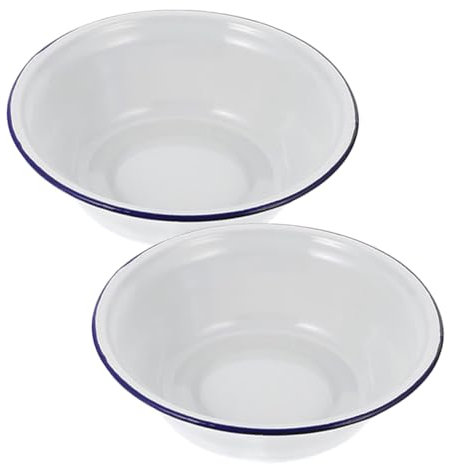 Alipis Ciotola Smaltata D’epoca in Acciaio 22 Cm, Bacinella Multipla Per Zuppa e Insalate, Set 2 Pezzi Versatile Per Cucina e Mescolare Impasti, Superficie Liscia Facile Da Pulire