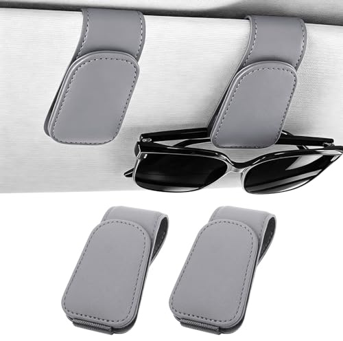 Heshebuy 2 Stück Brillenhalter für Auto Sonnenblende, Brillenhalter für Auto, Sonnenbrillenhalter Auto, Magnetische Auto Visier Brillenhalter,Sonnenbrillen Halterung/Ticket-Kartenclip (Hellgrau)