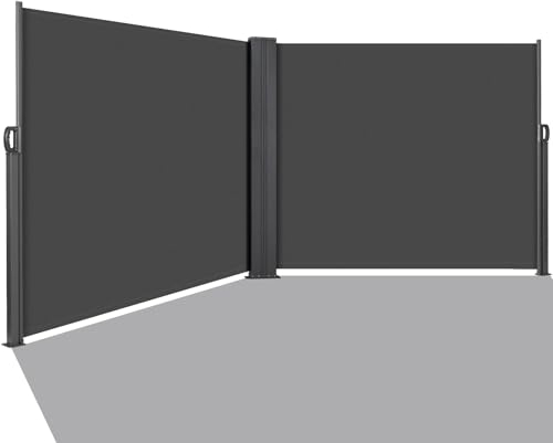 Tenda Laterale Doppia 180 x 600 cm (H x L),Tenda da Sole Laterale, Tendone Laterale Estensibile,Tenda Sole Allungabile,Tenda Laterale Avvolgibile,Impermeabile,Protezione Solare,per Balcone,Grigio