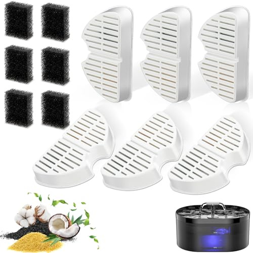 Cat Fountain Filter, 6 Pieces Filters + 6 Pieces Foam Filters for Cat Drinking Fountain, Filtering Hair (Sponge), Triple Filtration (Filter) Filtres de
