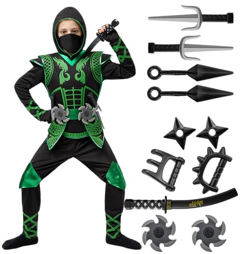 Spooktacular Creations grön deluxe ninja kostym set med ninja skumtillbehör, leksaker för barn, Kung Fu outfit, halloweenidéer