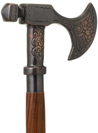 Generic Gehstock, antiker Vintage-Stil, viktorianisch, römisch, Holz, Axt, Messinggriff, Sammlerstück für Erwachsene